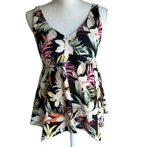 Kona Sol Floral Print Women's Swim Tankini  Top Size 1X